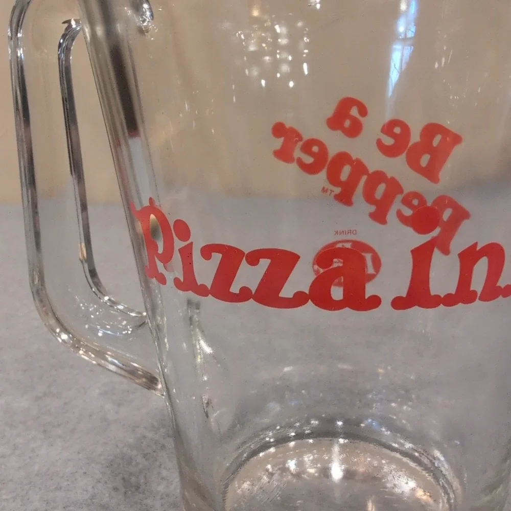 Vintage Dr Pepper Pizza Inn Be a Pepper Glass Pitcher Red Logo Advertising - Picture 6 of 6